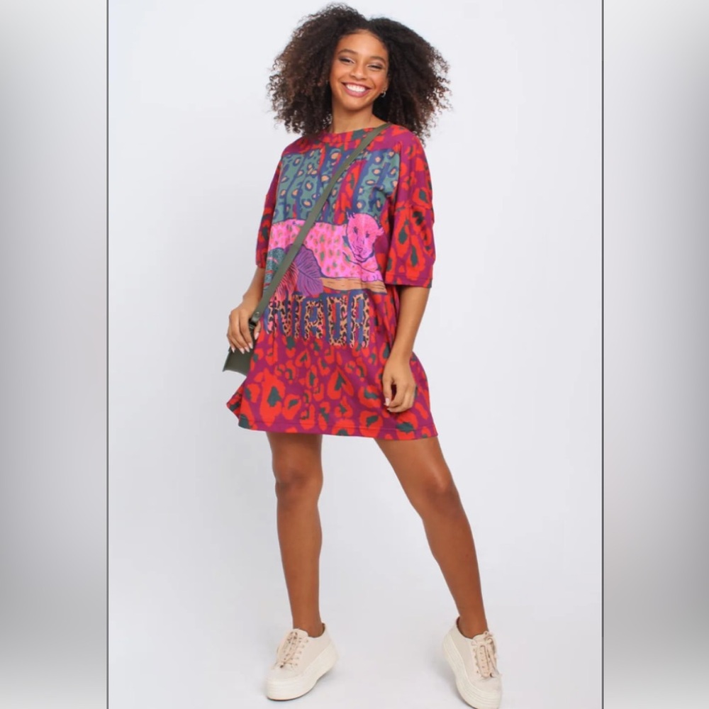 Farm Rio T-shirt Dress Onça Pintada Size L (fits s,m,l)